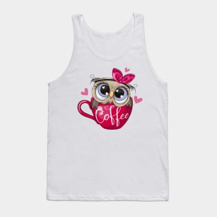 A cute owl sits in a cup with the inscription coffee. Tank Top